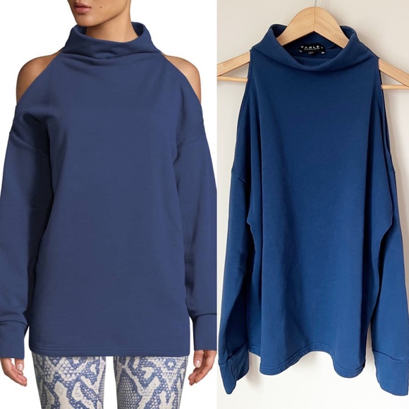 Revolve Varley Keystone Cold Shoulder Funnel Neck Sweatshirt Cobalt Blue S - Picture 1 of 12